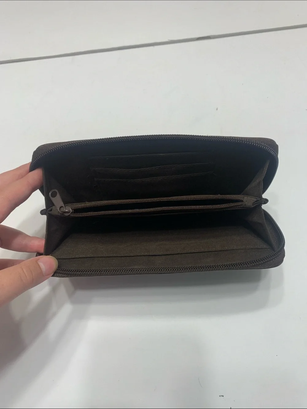 Mens Zip-Around Leather Wallet in Dark Brown